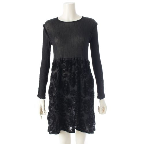 ミー イッセイミヤケ プリーツ 総柄 切り替え ワンピース MI93FK151 ブラック