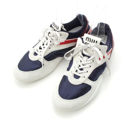 ミュウミュウ 25SS ジウナジウム テクニカルファブリック×スウェード ローカット スニーカー シューズ 5E428E ネイビー ホワイト ボルドー 38 1/2