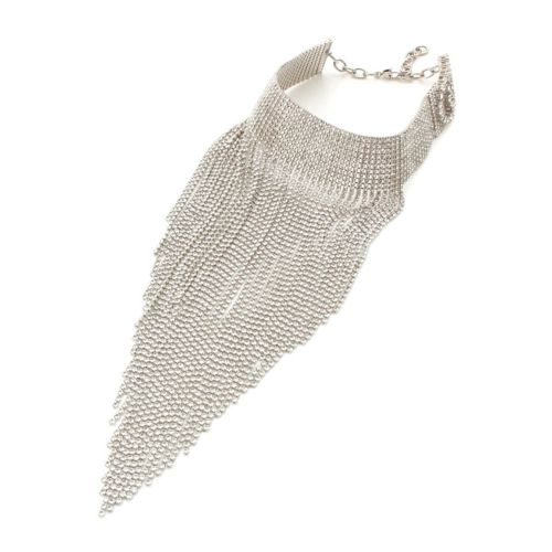 グッチ クリスタル装飾 インターロッキングG フリンジ チョーカー ネックレス アクセサリー シルバー