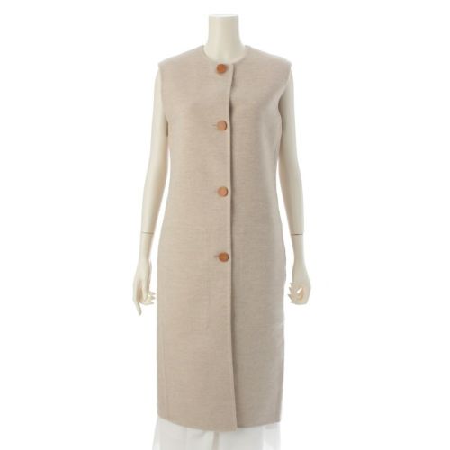 エルメス カシミヤ セリエボタン ロゴボタン ロング ジレ コート ベスト アウター 3H0191DB ベージュ 34