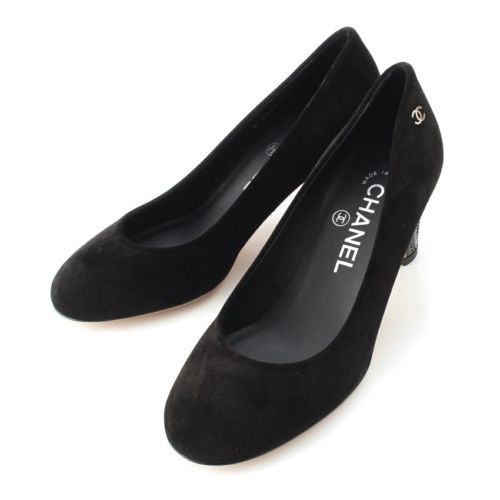 シャネル スエード ココマーク ヒール パンプス ブラック 35.5C