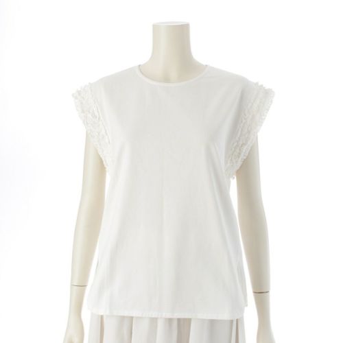 ドゥロワー 24年 コットン 天竺 フリル ノースリーブ バックジップ クルーネック カットソー トップス 6517-206-0712 ホワイト 1