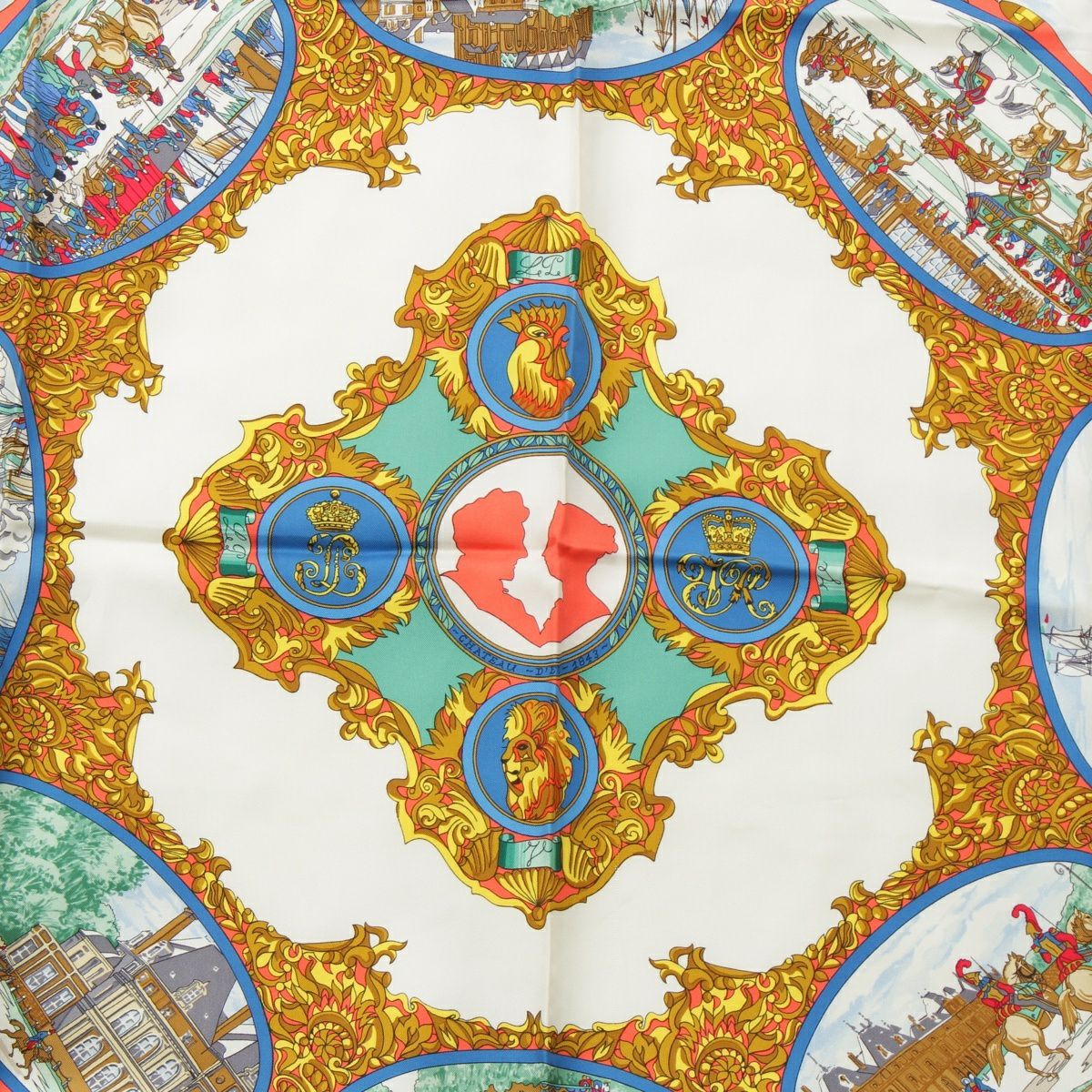 エルメス カレ90 シルク 仏英同盟 スカーフ レッド マルチカラー