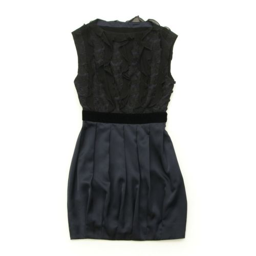 ディサヤ Disaya ノースリ レース フリル デザイン ミニワンピース ネイビー UK6