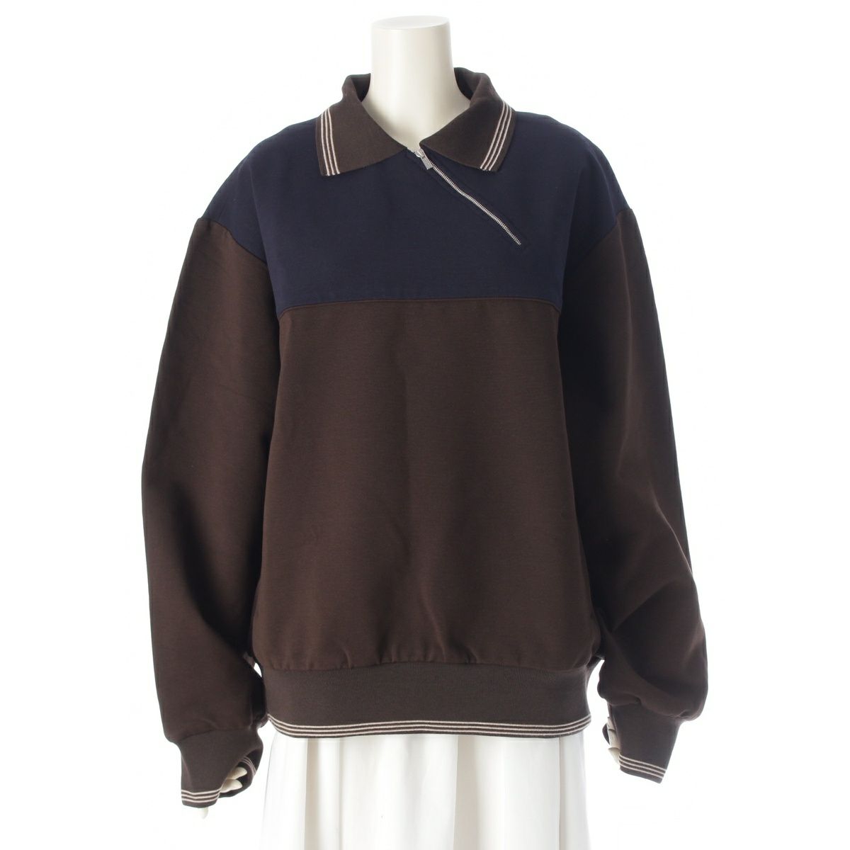 ミュウミュウ 25AW ポロ襟 ジッパー スウェットシャツ プルオーバー