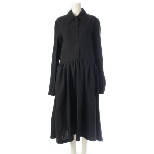 ジルサンダー 24-25PREコレクション 25SS シルク ウール 切替 ギャザースカート 長袖 ワンピース ドレス J01CT0234 ブラック 36