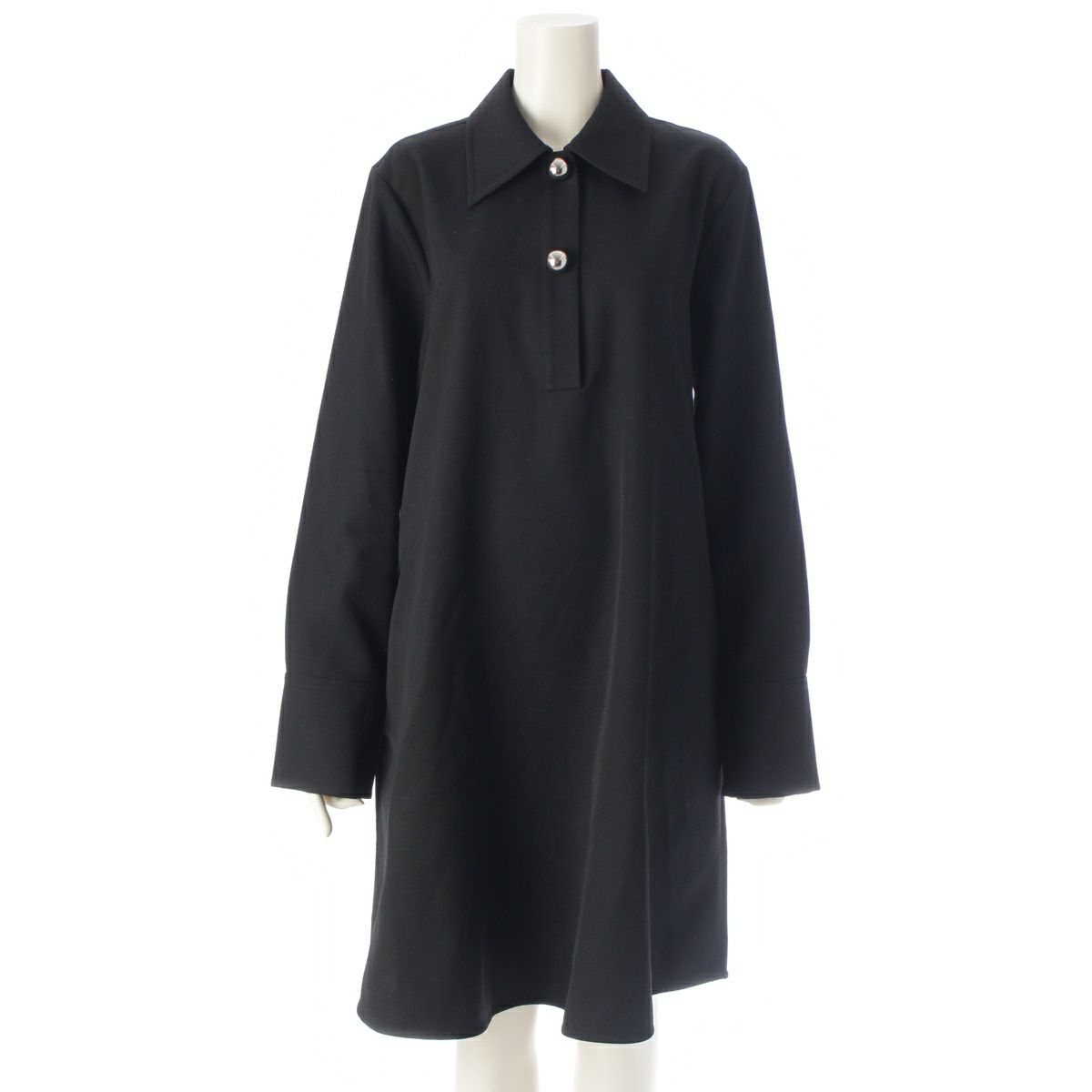 ジルサンダー 2025 ウール ボールボタン ポロ ドレス ワンピース J02CT0550 ブラック 34