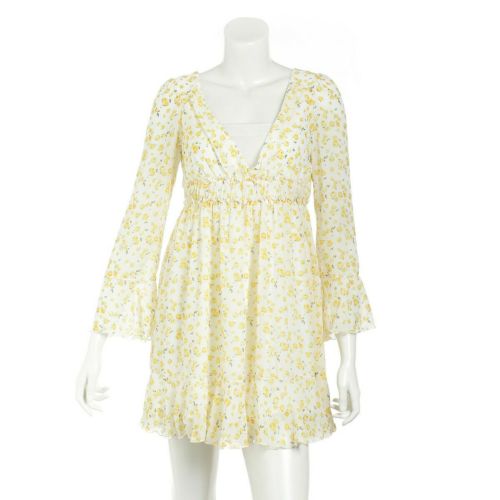 レストローズ 花柄 シフォン チュニック ワンピース イエロー 2