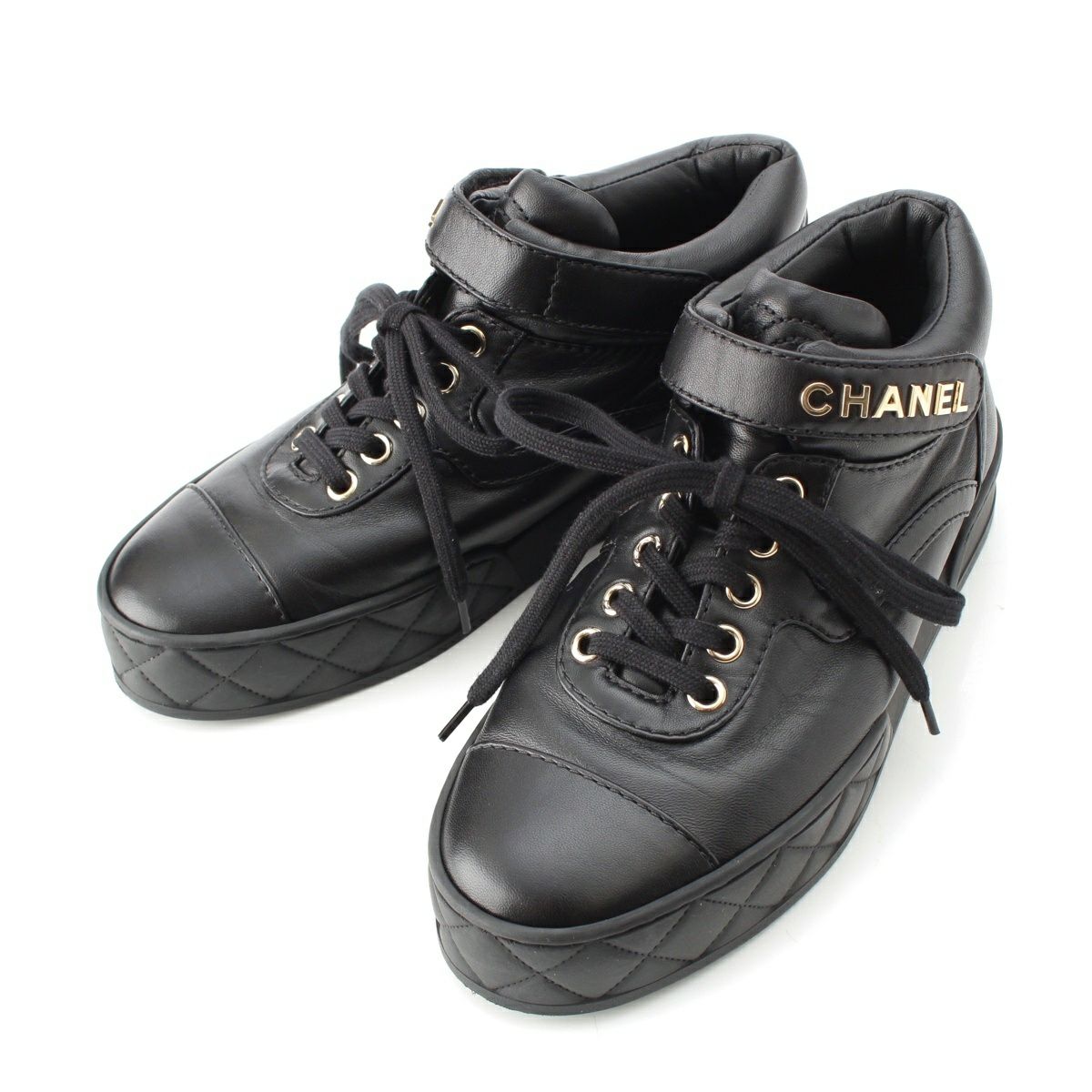 CHANEL エスパドリーユ マトラッセ ココマーク レザー ブラック