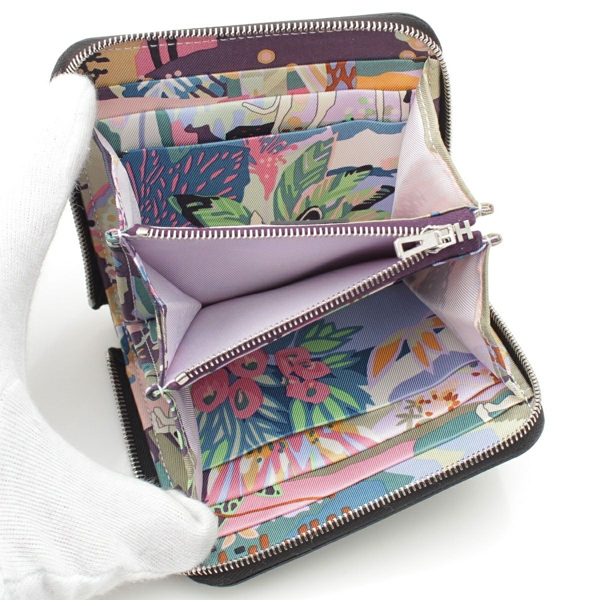 エルメス W刻印 24 アザップ コンパクト シルクイン レザー シルバー