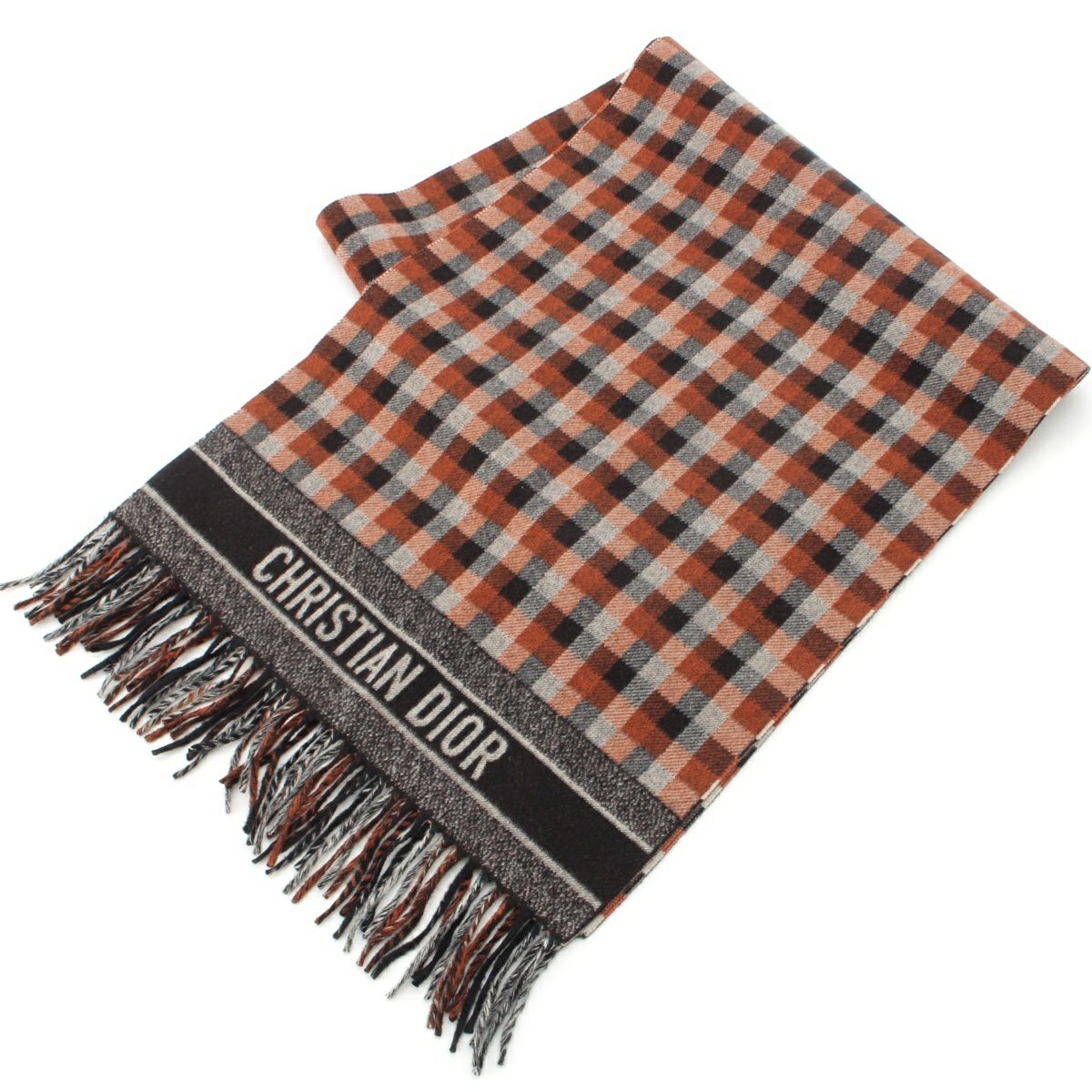 ディオール ウール チェック ロゴ マフラー 05DCH201I151 ブラウン系