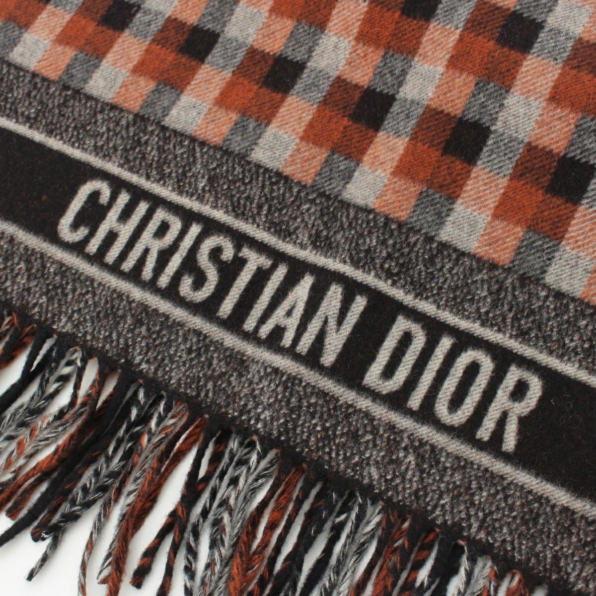 ディオール ウール チェック ロゴ マフラー 05DCH201I151 ブラウン系