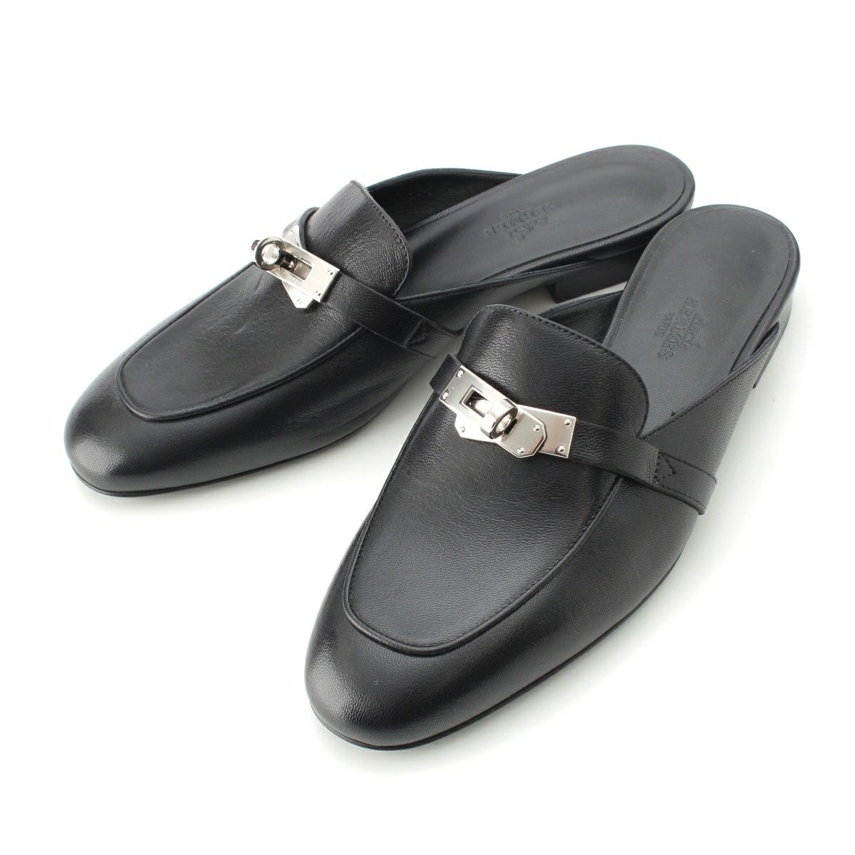 エルメス オズ レザー ケリー金具 ミュール サンダル ブラック 36 1/2