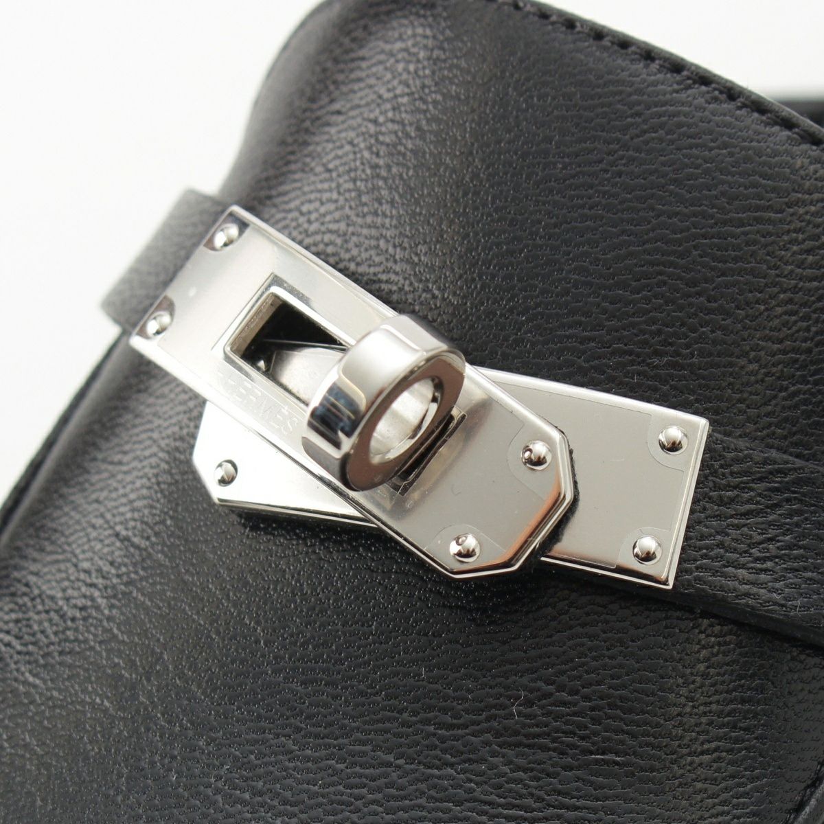 極美品 エルメス ミュール オズ ケリー金具 37 ブラック レザー 総柄