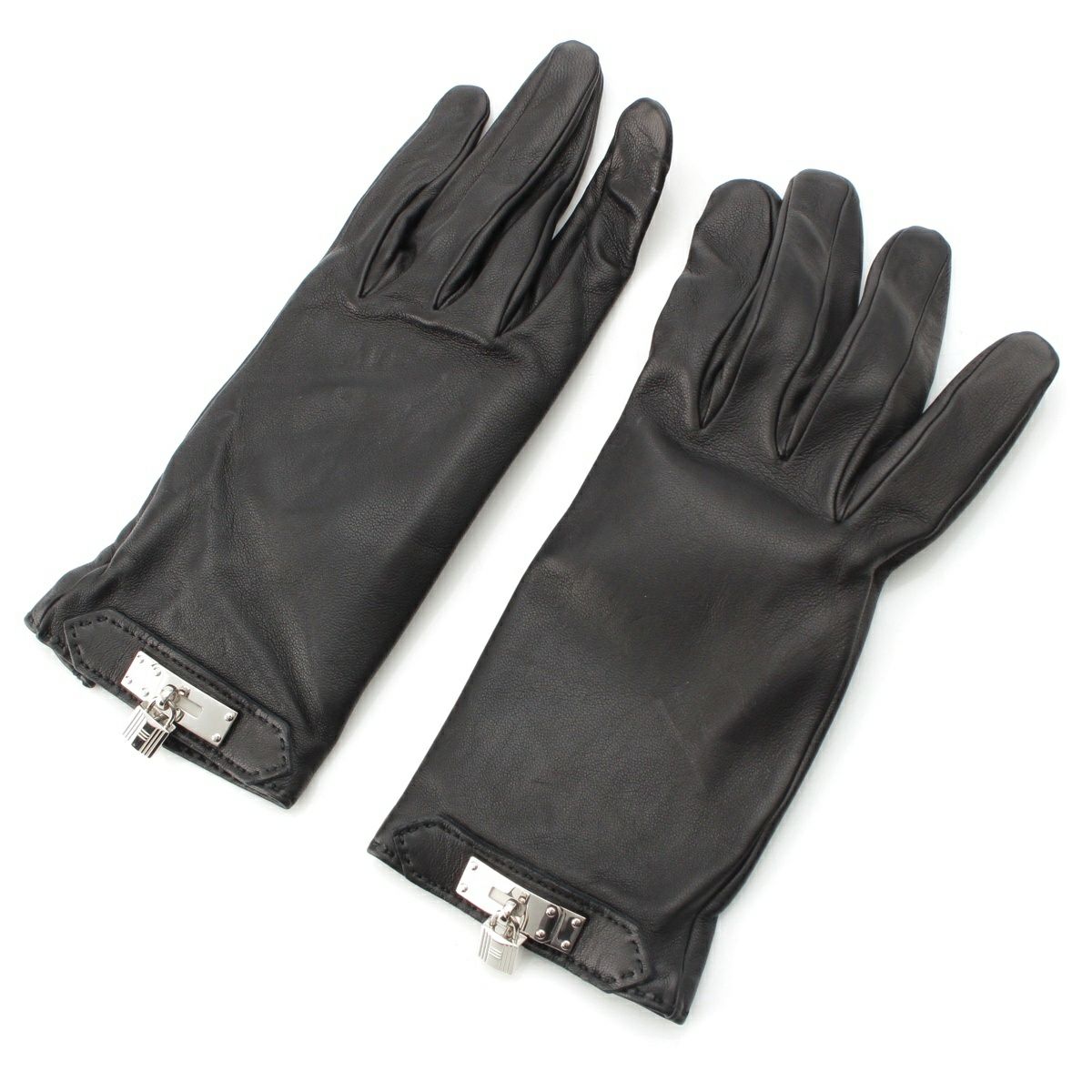 エルメス ラムスキン ケリー グローブ 手袋 ブラック シルバー金具 7 1