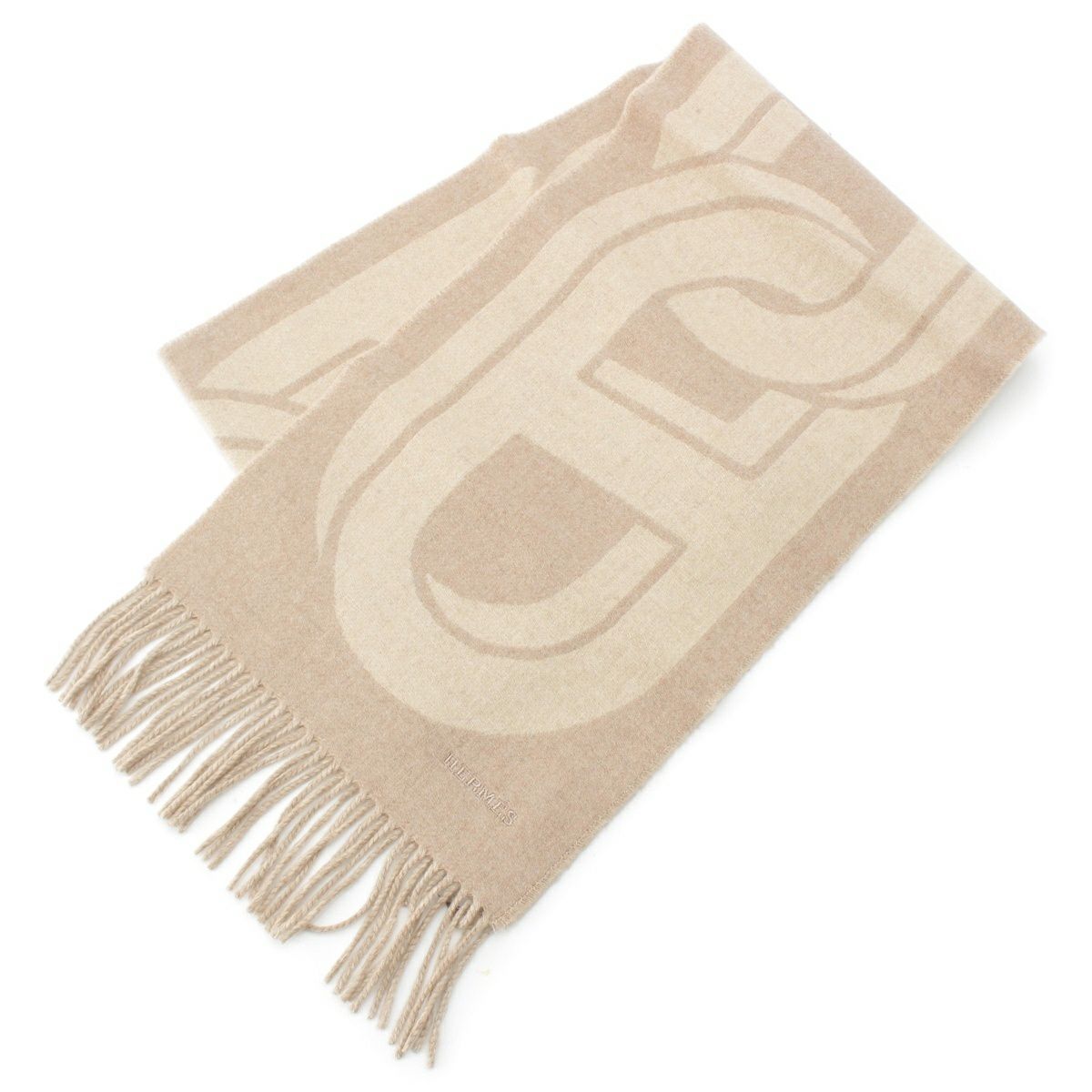 エルメス マイヨン TGM ナチュラル カシミヤ フリンジ マフラー