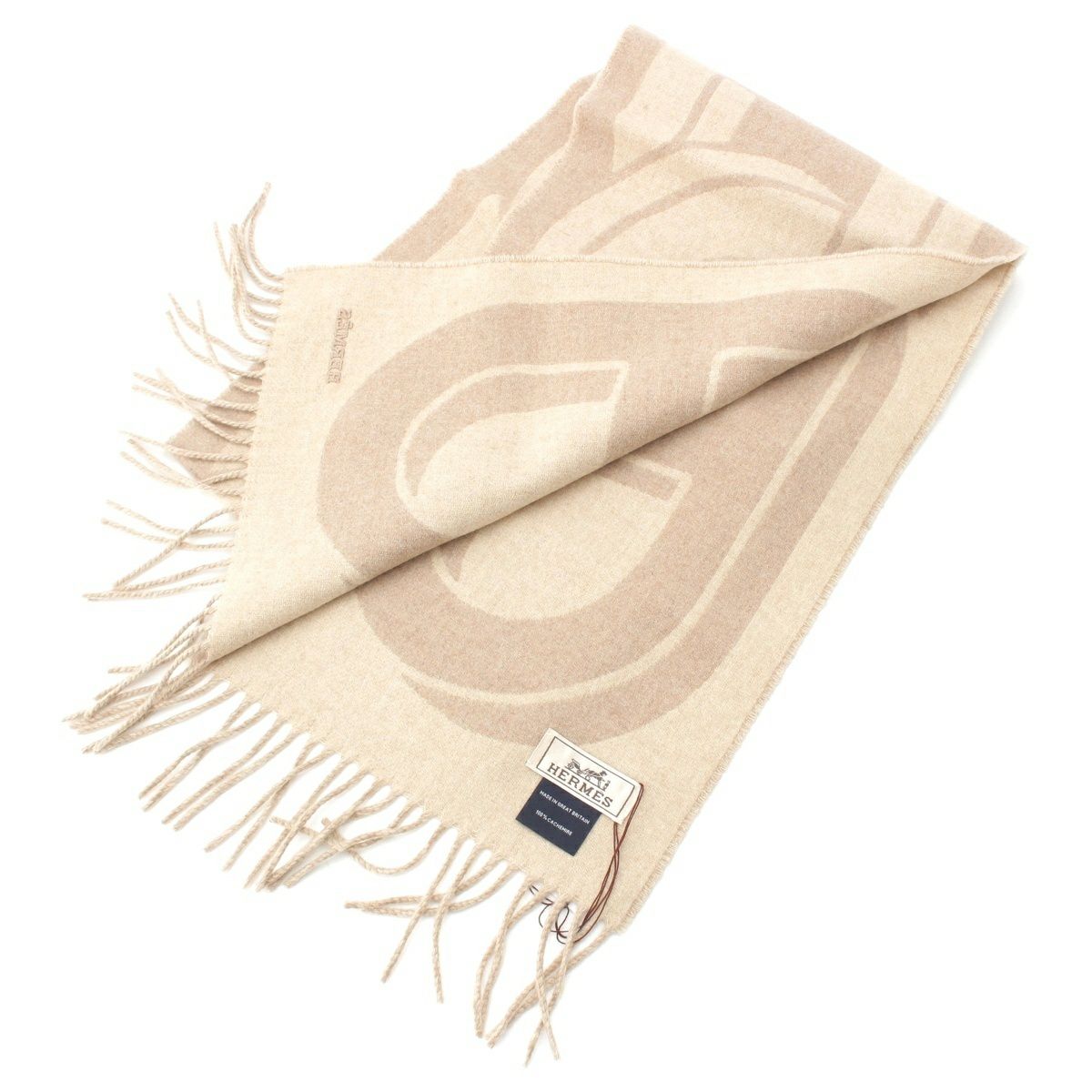 エルメス マイヨン TGM ナチュラル カシミヤ フリンジ マフラー