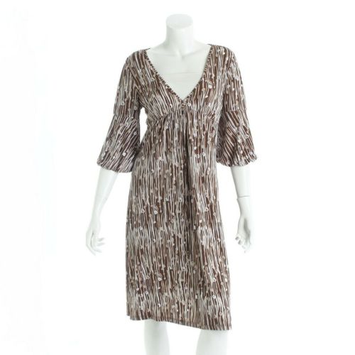 マックスアンドクレオ 総柄 Vネック ワンピース ブラウン XS