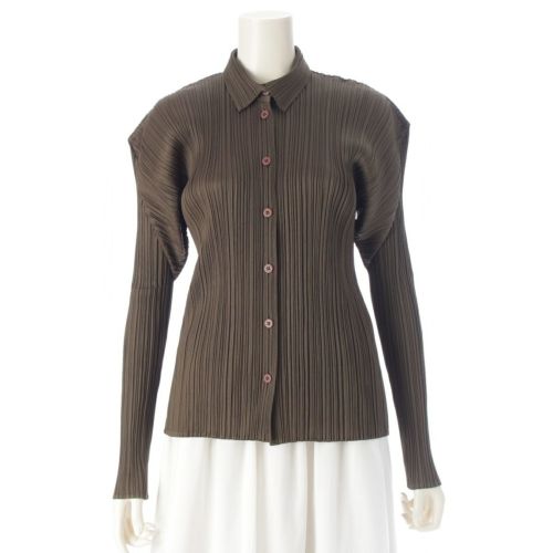 イッセイミヤケ 99SS 襟付き 長袖 カーディガン トップス カーキ オリーブ 3