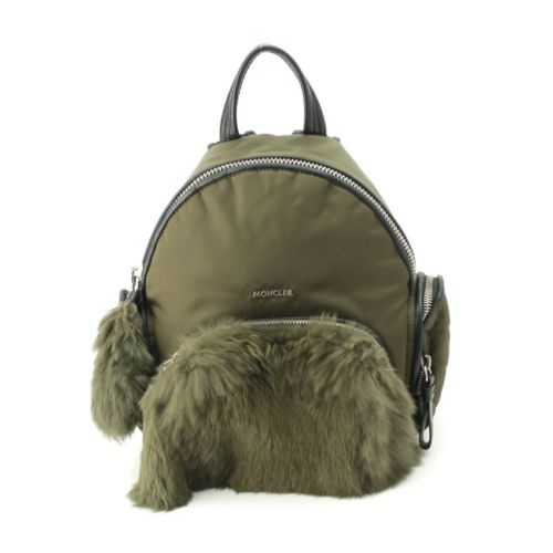モンクレール 16年 ナイロン FLORINE ZAINO ファー バックパック リュック デイパック カーキ