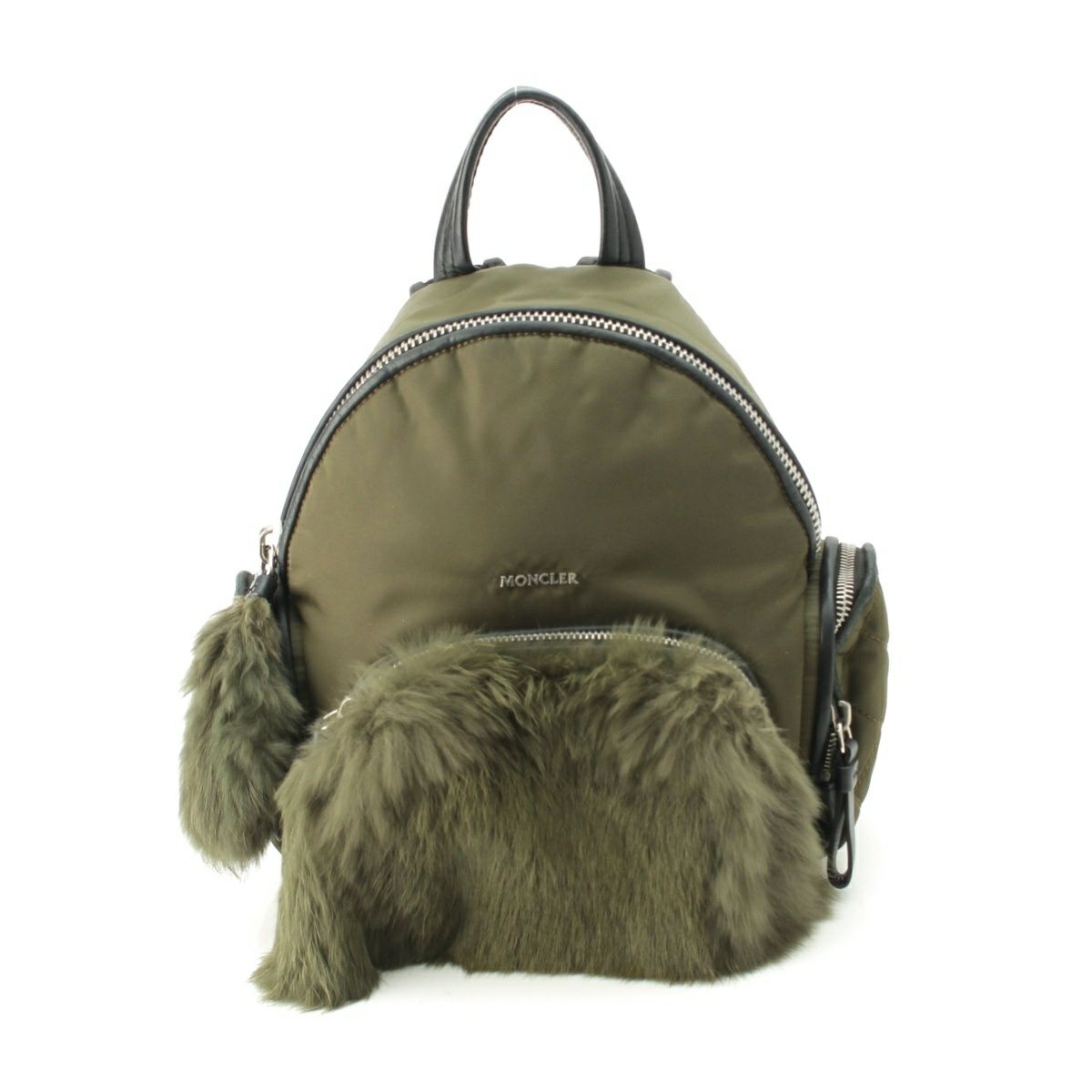 モンクレール 16年 ナイロン FLORINE ZAINO ファー バックパック リュック デイパック カーキ