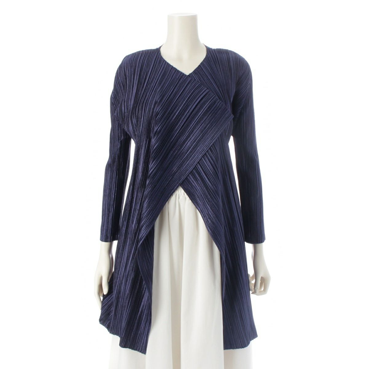 新品　ロングカーディガン　変わりプリーツ　ブルー　LL　イッセイミヤケ好きな方に 新品 ロングカーディガン 変わりプリーツ ブルー LL イッセイミヤケ