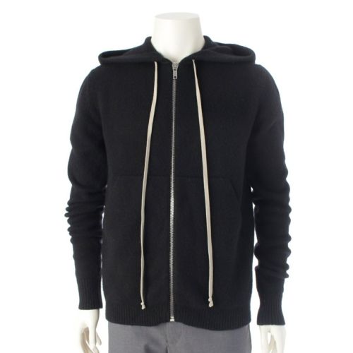 リックオウエンス 19SS カシミヤ ジップアップ フーディー ドローストリング ニット パーカー トップス RP19S6628-HWSB ブラック S