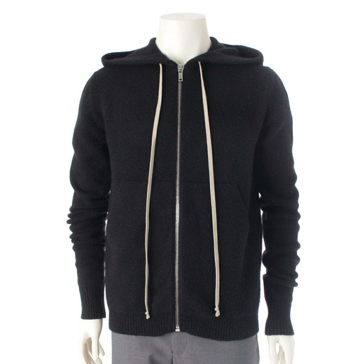 リックオウエンス 19SS カシミヤ ジップアップ フーディー ドローストリング ニット パーカー トップス RP19S6628-HWSB ブラック S