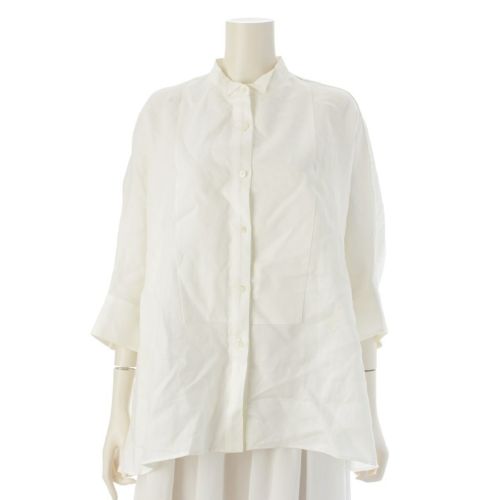 エブール 麻 リネン ラミーサテン ロゴ刺繍 ブラウス トップス 4110700537 ホワイト 38