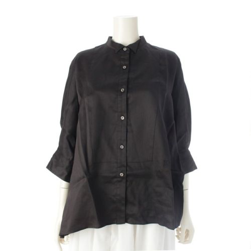 エブール リネン ロゴ刺繍 ラミーサテン ブラウス 4110700537 ブラック 38