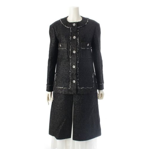 シャネル 22AW ツイード ココボタン ノーカラージャケット コート P73114 ブラック 36