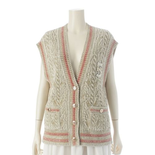 シャネル 22AW カシミヤ混 ミックスファイバー ココボタン ニット ベスト P73530 ベージュ 38