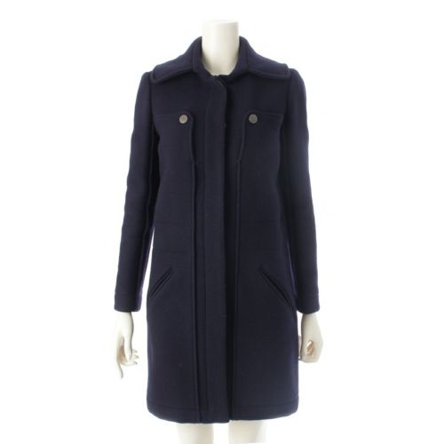 シャネル ウール アンゴラ ココマーク ロング ステンカラーコート P42157 ネイビー 34