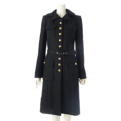 ルイヴィトン 2006 カシミヤ シルク LVボタン ベルト付き コート ブラック 36