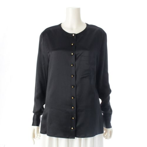 シャネル シルク ヴィンテージ クローバーボタン クルーネック 長袖シャツ P05361 ブラック 36