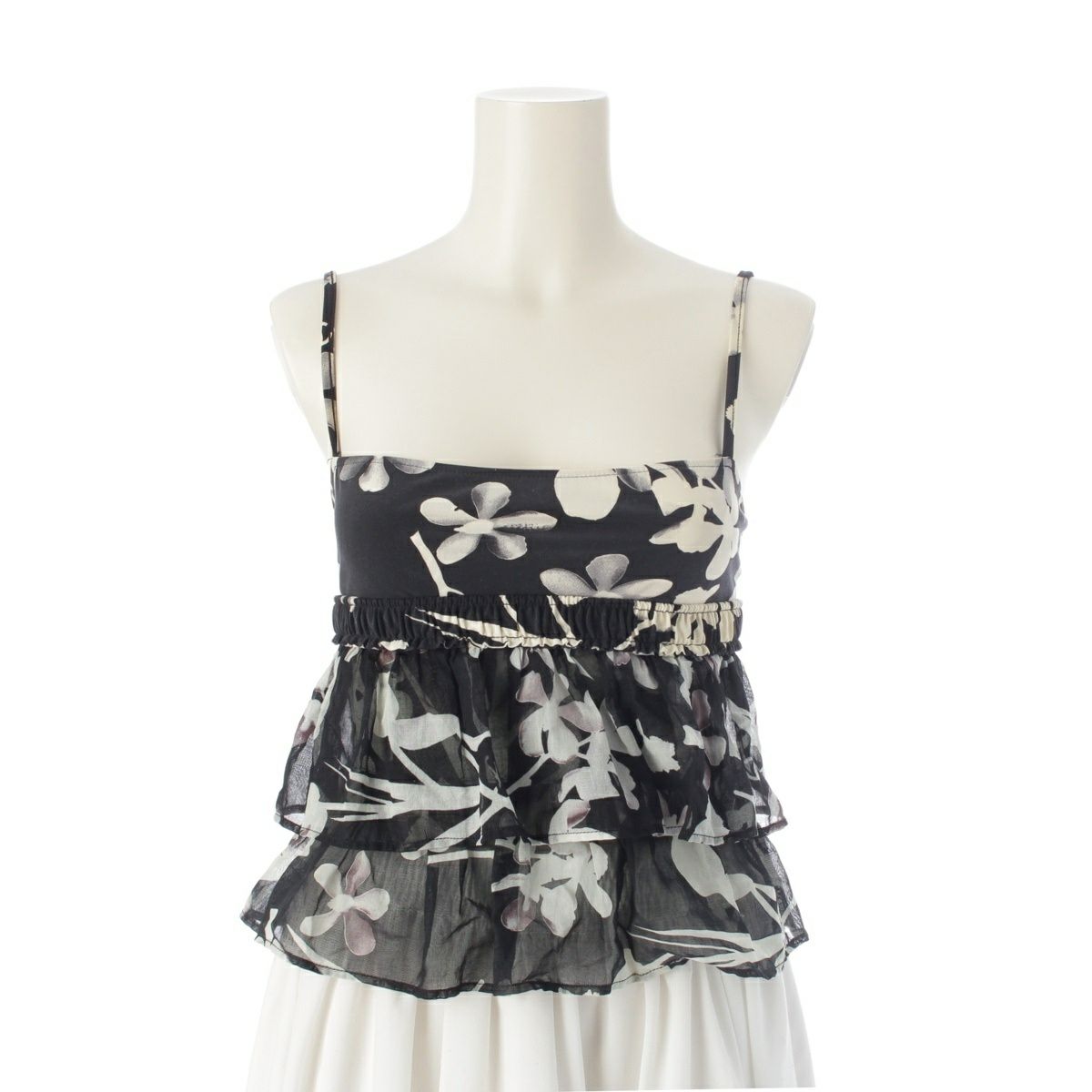 シャネル 04S ナイロン ココマーク クローバー キャミソール トップス P23470 ブラック ホワイト 34