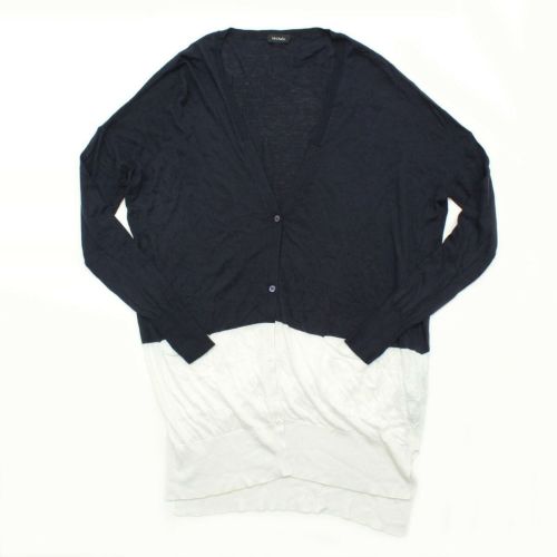 マックスアンドコー(Max & CO) カシミヤ混 バイカラー ロング ニット カーディガン ネイビー×ホワイト M