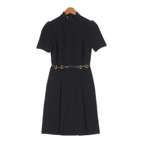 グッチ ホースビッド レーヨン ショートスリーブ 半袖 プリーツ ワンピース 598881 ブラック XS