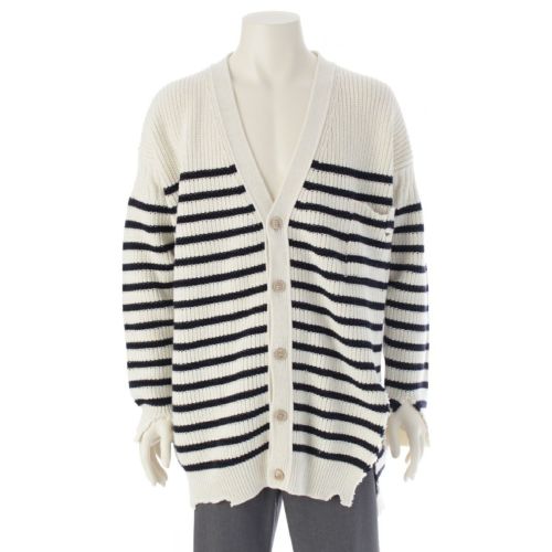 マルニ 24SS ウール コットン セーラーブロークンフィッシャーマン カーディガン ニット トップス CDMG0127Q0 ホワイト ネイビー 48