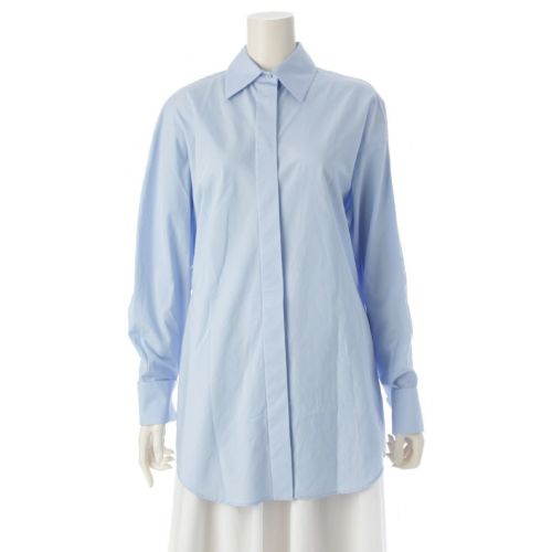 ロエベ 25SS コットンポプリン ドレープシャツ アシンメトリー アナグラム刺繍 長袖シャツ トップス S540Y05XA1 ブルー 34