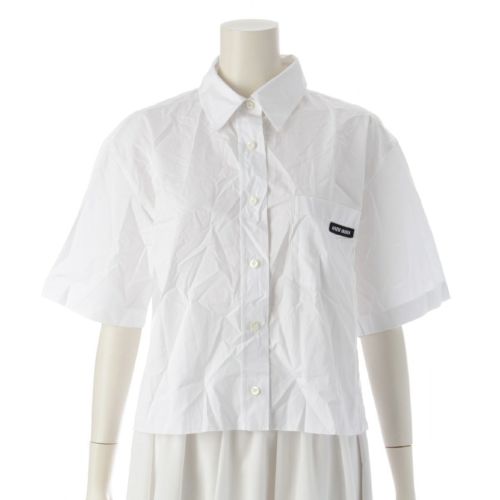 ミュウミュウ 23年 コットンポプリン ロゴ 半袖シャツ トップス MK1743 ホワイト 40