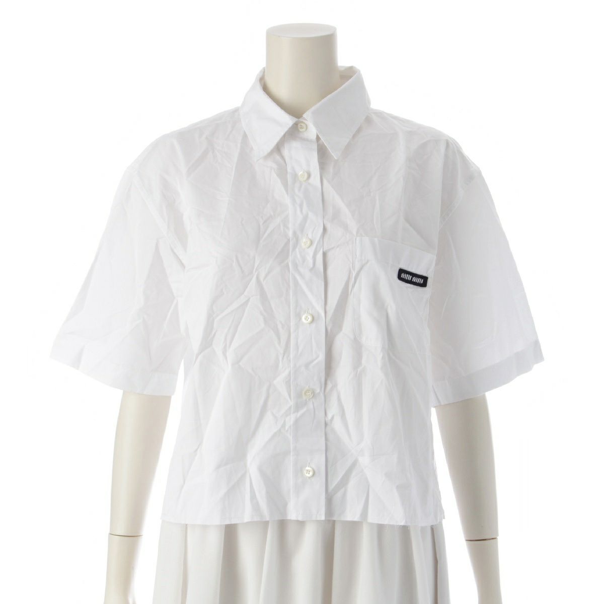 ミュウミュウ 23年 コットンポプリン ロゴ 半袖シャツ トップス MK1743 ホワイト 40