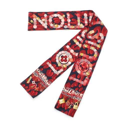 ルイヴィトン バンドー シルク モノグラム キー柄 ロゴ スカーフ ストール ショール レッド