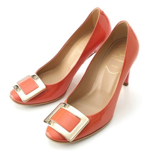 ロジェヴィヴィエ パテントレザー スクエアバックル ヒール パンプス ピンク 34 1/2