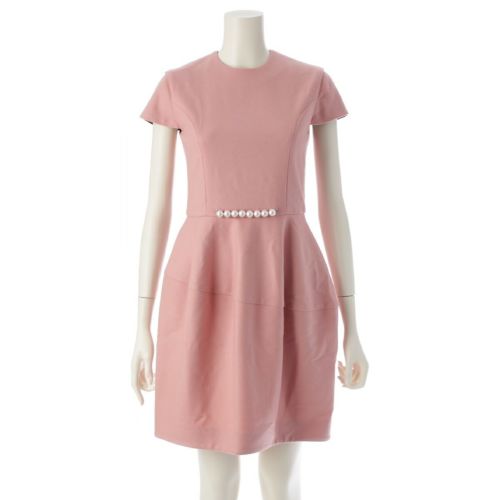 ヨーコチャン 20年 ウール パール バックジップ 半袖 ひざ丈 ワンピース YCD-520-542 ピンク 36
