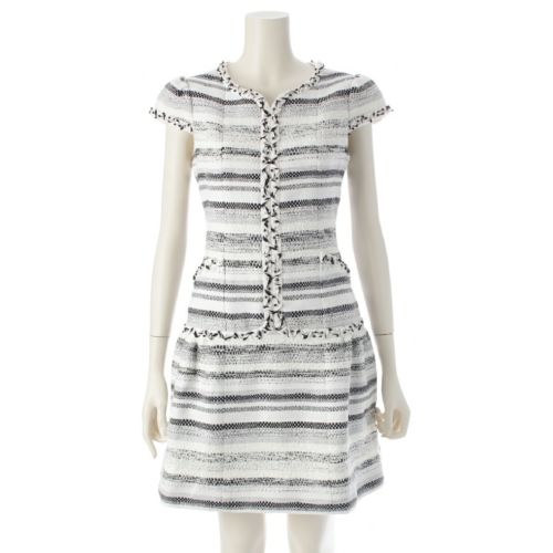 ルネ コットン ナイロン混 半袖 ツイード ワンピース 6616130 ブラック×ホワイト 34