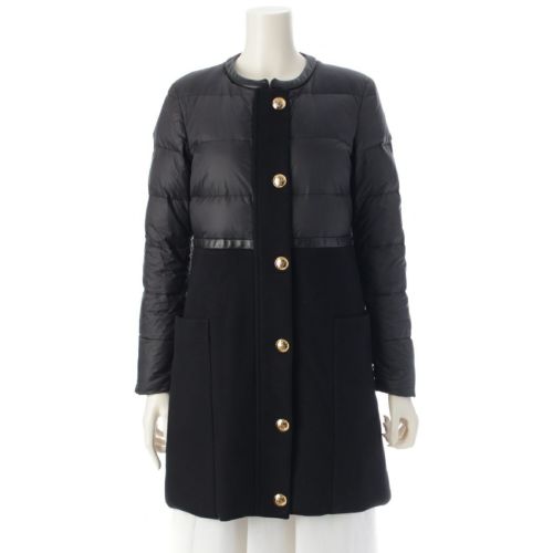 エミリオプッチ ウール×ナイロン ダウン 切替 ノーカラー コート アウター ブラック F34