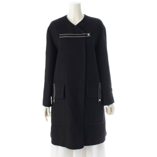 エルメス 20SS カシミヤ セリエボタン ノーカラー コート アウター ブラック 34