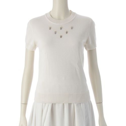 エルメス ビスコース×シルク チャーム付き 半袖 ニット セーター トップス 2E2603D6 アイボリー 36