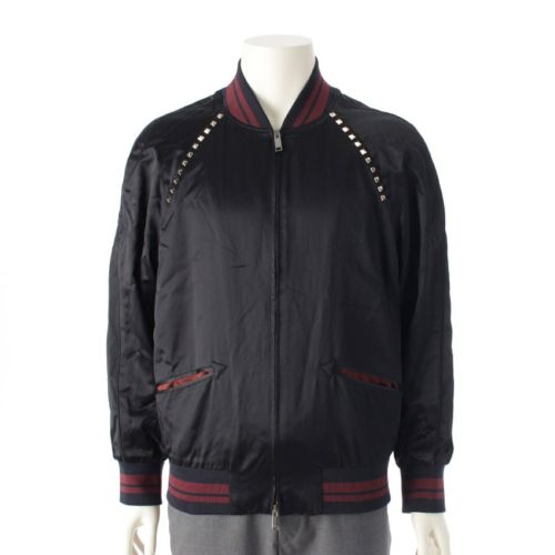 ヴァレンティノ コットン サテン ロックスタッズ ジップアップ ブルゾン ジャケット アウター ブラック I44